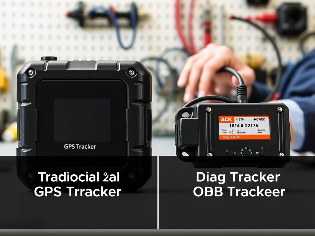 مقایسه ظاهری و ابعاد ردیاب GPS سنتی و ردیاب دیاگی (OBD) با تاکید بر تفاوت در اندازه و شیوه نصب
