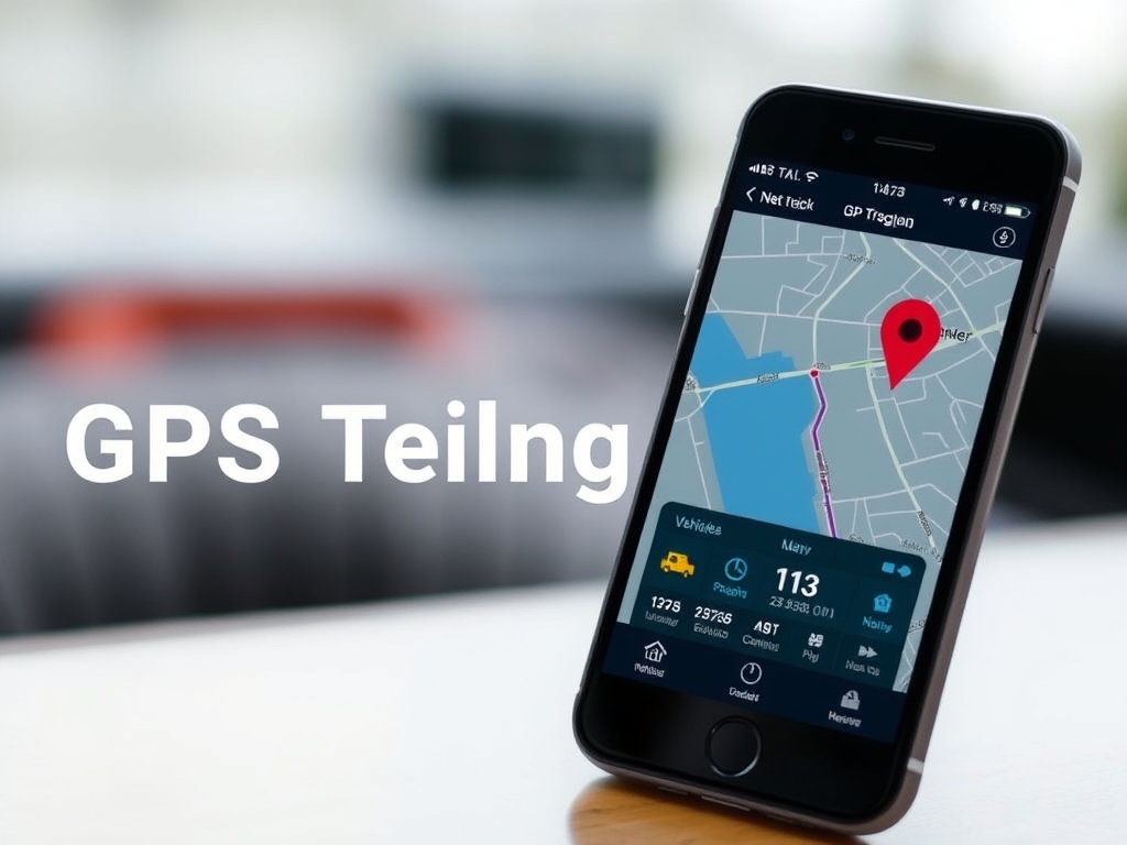 نمای اسکرین‌شات از یک اپلیکیشن ردیابی GPS روی گوشی هوشمند، نمایش نقشه با نشانگر موقعیت خودرو و اطلاعات مربوط به سرعت و وضعیت خودرو